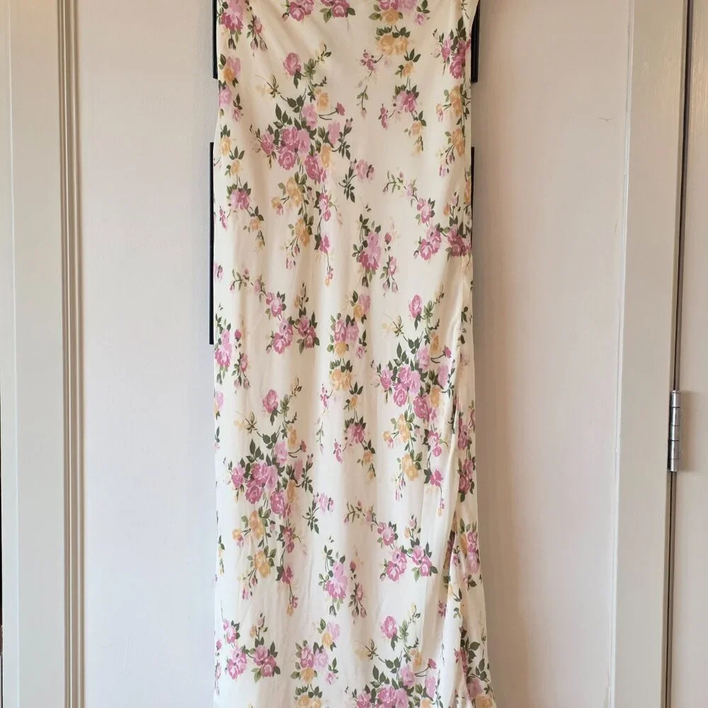 NWT - Reformation Cream Floral Midi Skirt with Pink & Yellow Blooms - Picture 4 of 4